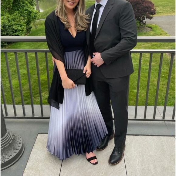 Aqua Pleated Shimmer Gown Black Silver Purple Metallic Maxi Dress Sleeveless 0 - Picture 3 of 15